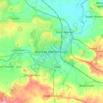 Market Harborough topographic map, elevation, terrain