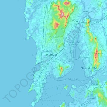 Mumbai topographic map, elevation, terrain