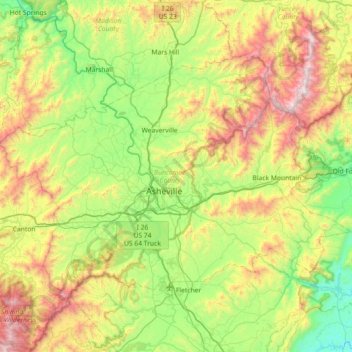 Buncombe County Topographic Map Elevation Relief