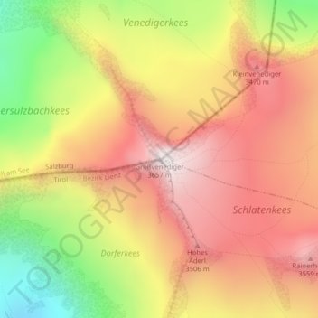 Großvenediger topographic map, elevation, terrain