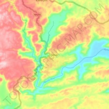 Jowai topographic map, elevation, terrain