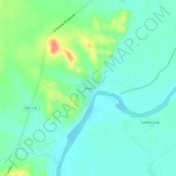 Tesila topographic map, elevation, terrain