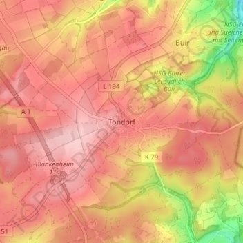 Tondorf topographic map, elevation, terrain