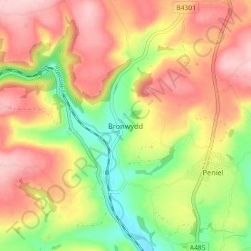 Bronwydd topographic map, elevation, terrain