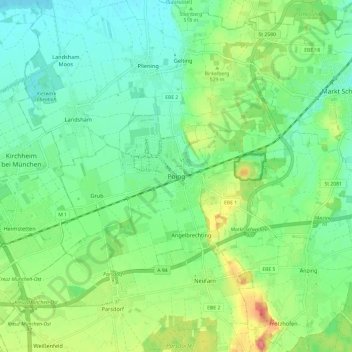 Poing topographic map, elevation, terrain