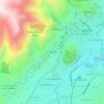 2 Puentes topographic map, elevation, terrain