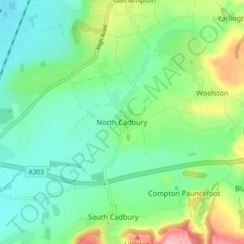 North Cadbury topographic map, elevation, terrain