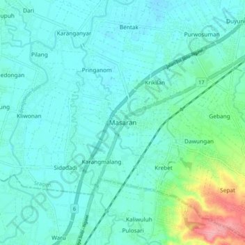 Masaran topographic map, elevation, terrain