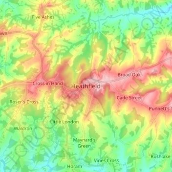 Heathfield topographic map, elevation, terrain