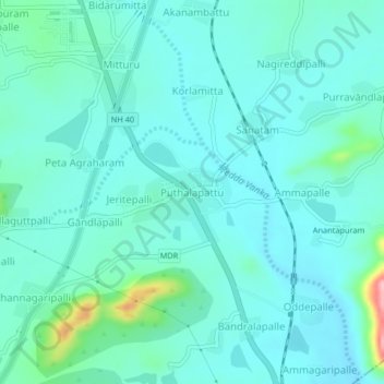 Puthalapattu topographic map, elevation, terrain