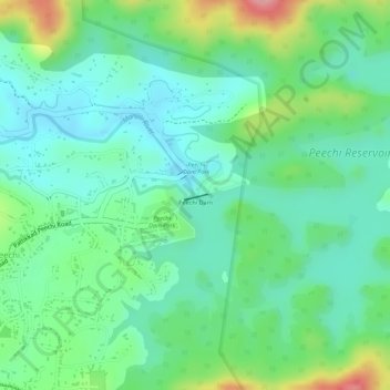 Peechi Dam topographic map, elevation, terrain