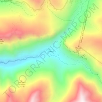 Crystal topographic map, elevation, terrain