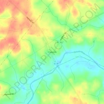 Chappells topographic map, elevation, terrain