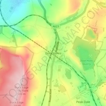 Dove Holes topographic map, elevation, terrain