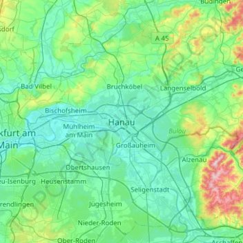 Hanau topographic map, elevation, terrain