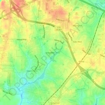 Sedgefield Lakes topographic map, elevation, terrain