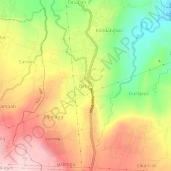 Beber topographic map, elevation, terrain