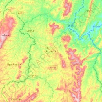 Gitega topographic map, elevation, terrain
