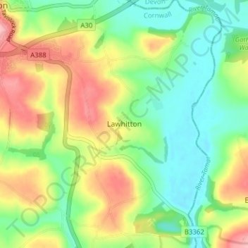 Lawhitton topographic map, elevation, terrain