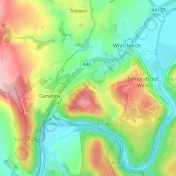 Little Doward topographic map, elevation, terrain