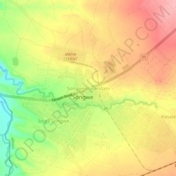 Songwe Viwandani topographic map, elevation, terrain