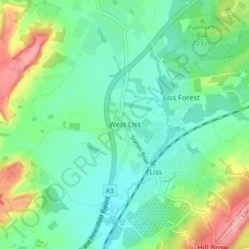 West Liss topographic map, elevation, terrain