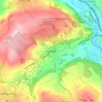 Harden topographic map, elevation, terrain