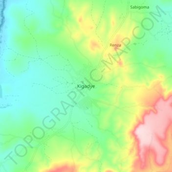 Kigadye topographic map, elevation, terrain