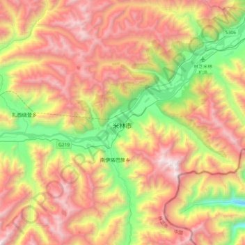 Mainling topographic map, elevation, terrain