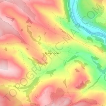 Gwenddwr topographic map, elevation, terrain