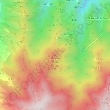 Monte de los Pasos topographic map, elevation, terrain