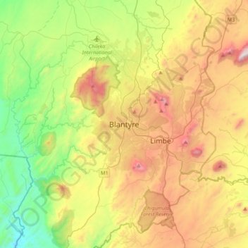 Blantyre topographic map, elevation, terrain