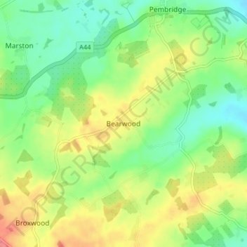 Bearwood topographic map, elevation, terrain