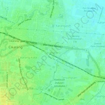 Karangbaru topographic map, elevation, terrain