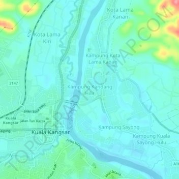 Kampung Kandang Hilir topographic map, elevation, terrain