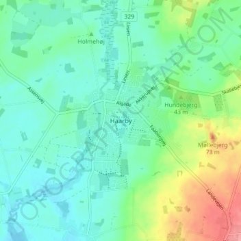 Haarby topographic map, elevation, terrain