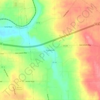 Honeytown topographic map, elevation, terrain