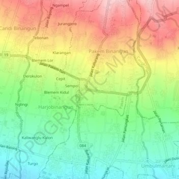 Pakem topographic map, elevation, terrain