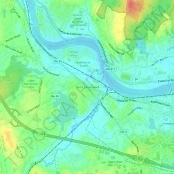 North Chelmsford topographic map, elevation, terrain