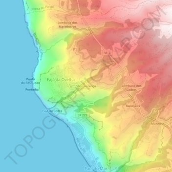 São Lourenço topographic map, elevation, terrain