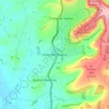 Fontmell Magna topographic map, elevation, terrain