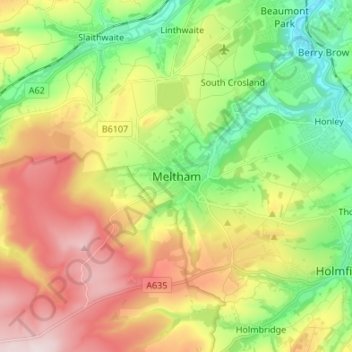 Meltham topographic map, elevation, terrain