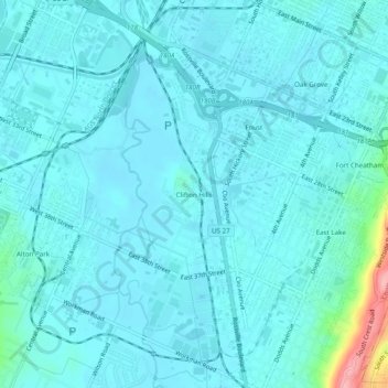 Clifton Hills topographic map, elevation, terrain