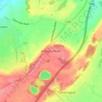 Milbury Heath topographic map, elevation, terrain