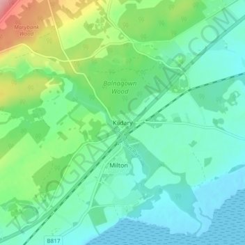 Kildary topographic map, elevation, terrain