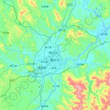 Meizhou topographic map, elevation, terrain