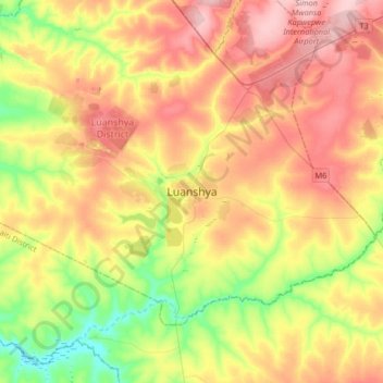 Luanshya topographic map, elevation, terrain