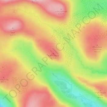 Robin Hood topographic map, elevation, terrain