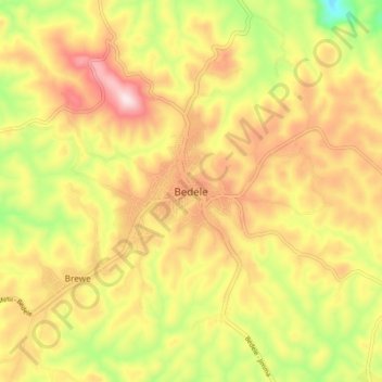 Bedele topographic map, elevation, terrain