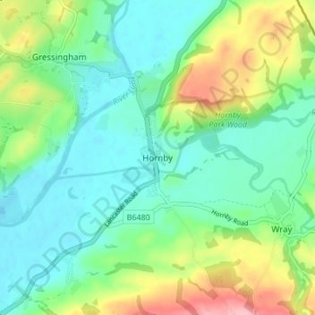 Hornby topographic map, elevation, terrain